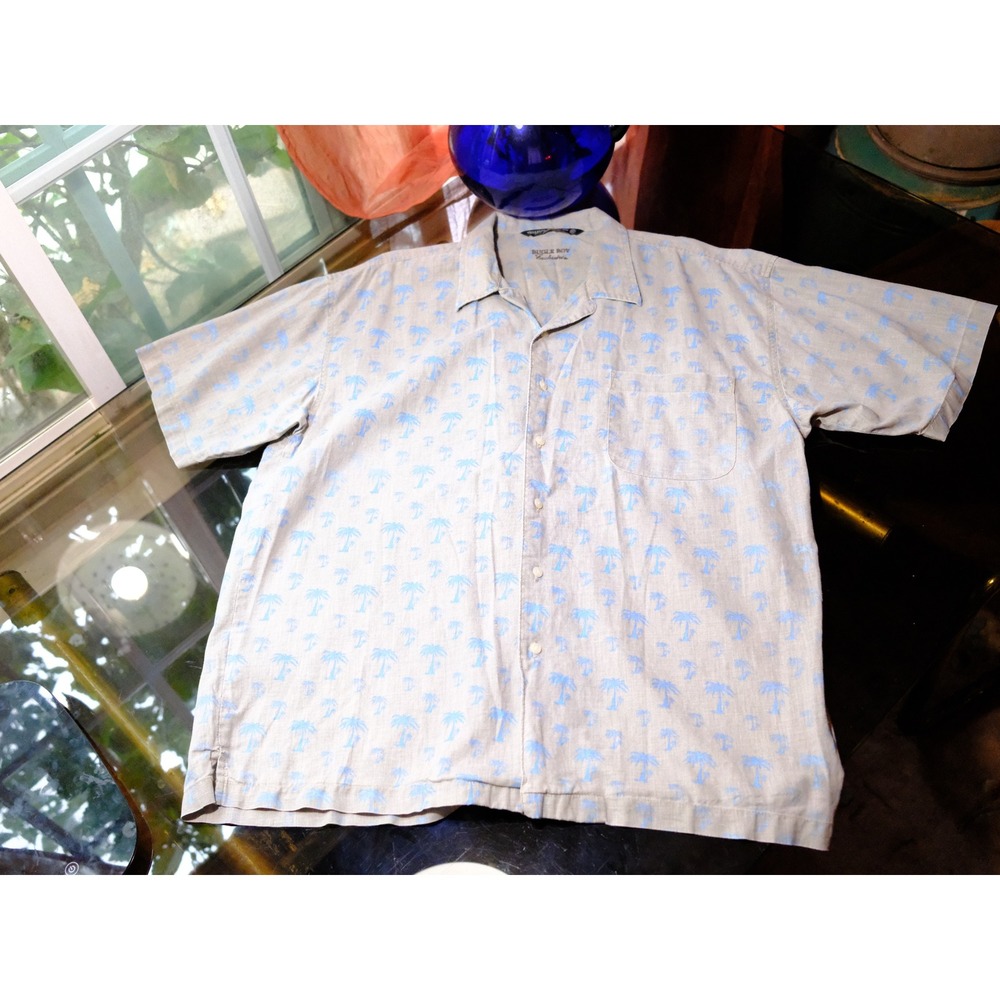 Bugle Boy Exclusive Linen Blend Palm Tree Hawaiian Button Up Size XXL‎